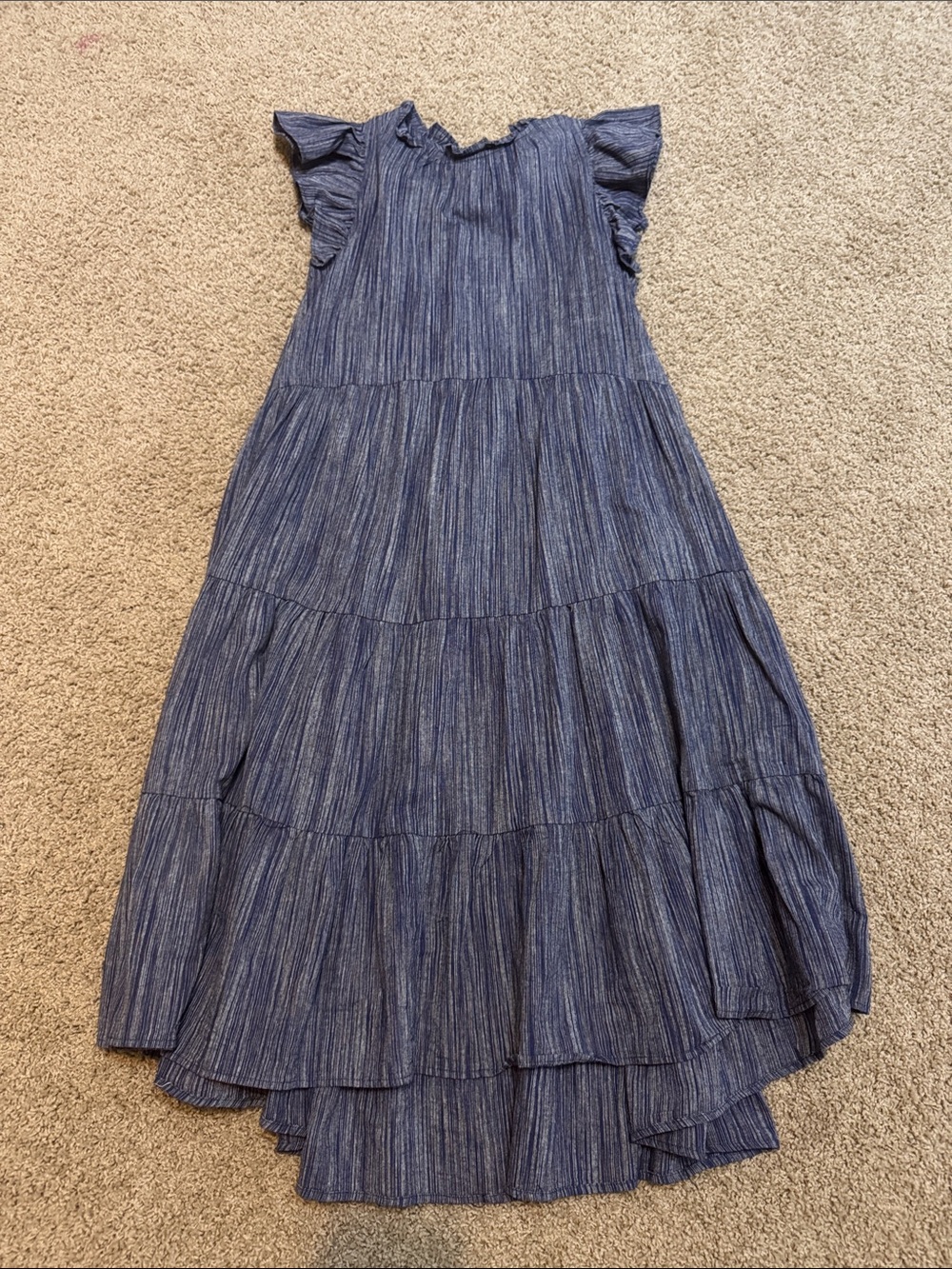Navy Blue Tiered Flutter-Sleeve Dress